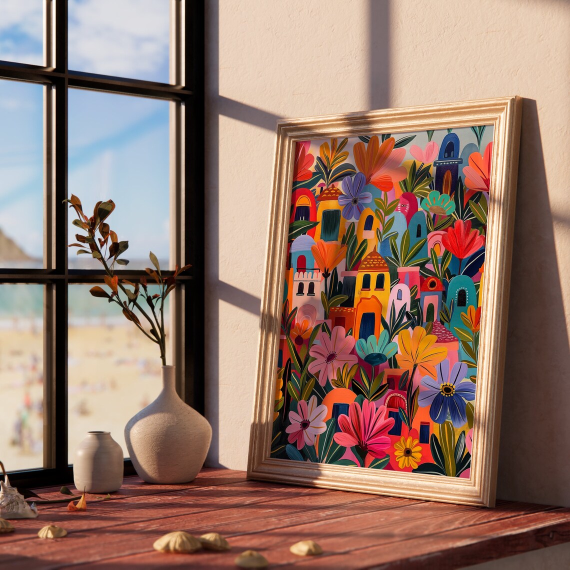 Whimsical Flower Village Colorful Houses Hidden In Blooms Art Poster - Image 2