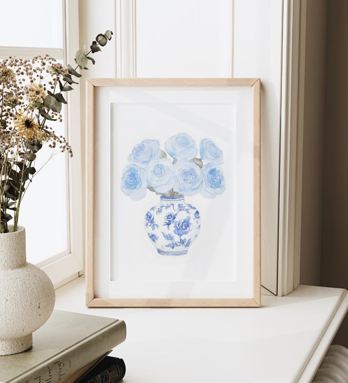 Blue Roses Chinoiserie Vase Watercolor Floral Classic Style Poster - Image 3
