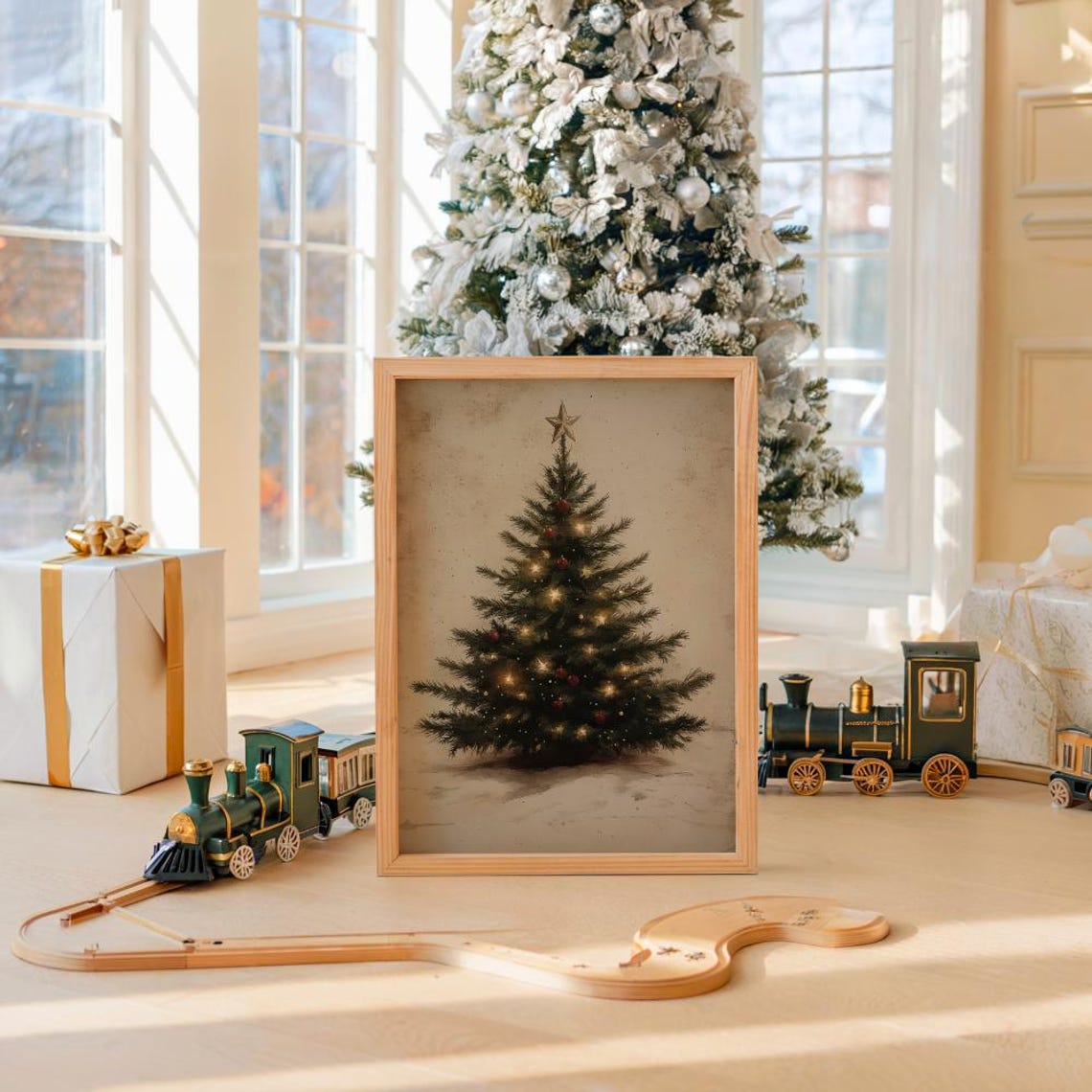 Small Glowing Christmas Tree With Red Ornaments And Star Poster - Image 4