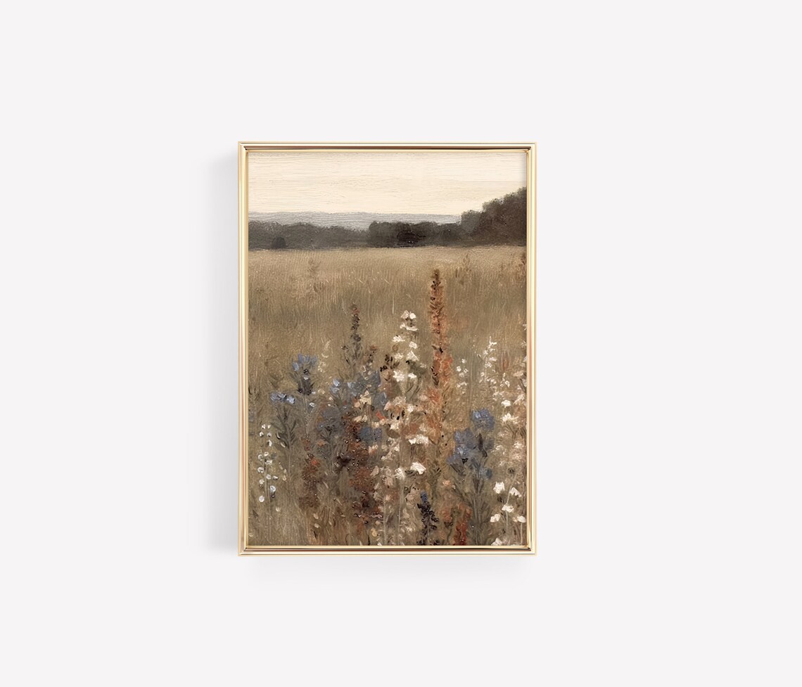 Muted Wildflower Field Earthy Meadow Vintage Style Art Poster - Image 2