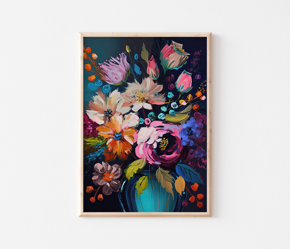 Dark Moody Floral Bouquet Oil Painting Jewel Tone Art Poster - Image 3