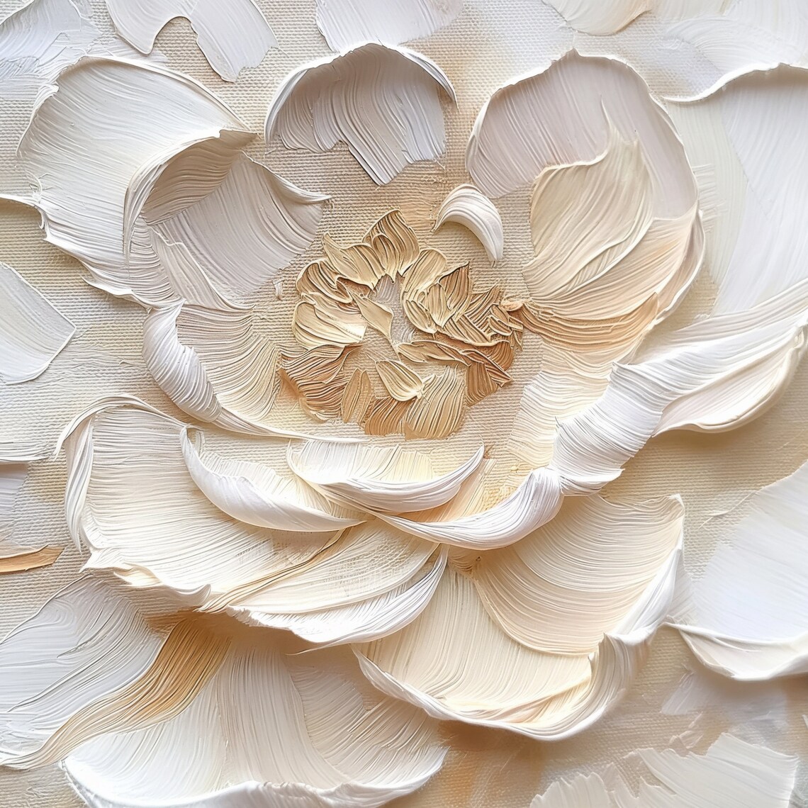 White Peony Close Up Textured Impasto Floral Oil Painting Poster - Image 2