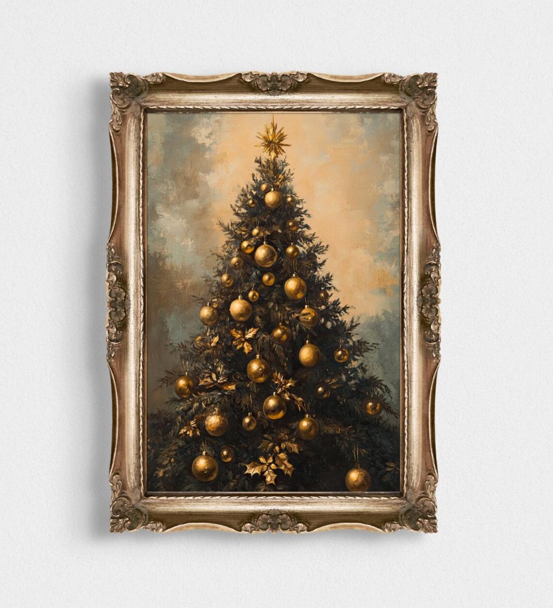 Stately Christmas Tree With Gold Ornaments And Starburst Poster - Image 2