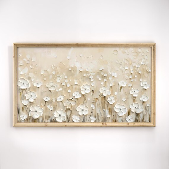 Textured White Wildflowers Beige Neutral Impasto Floral Art Poster