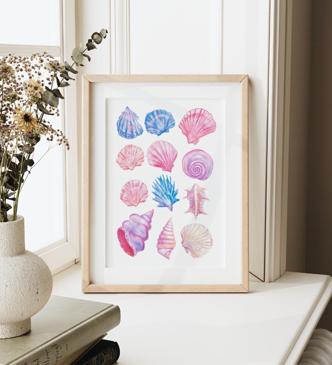 Pastel Watercolor Seashell Collection Coastal Beach House Wall Poster - Image 3
