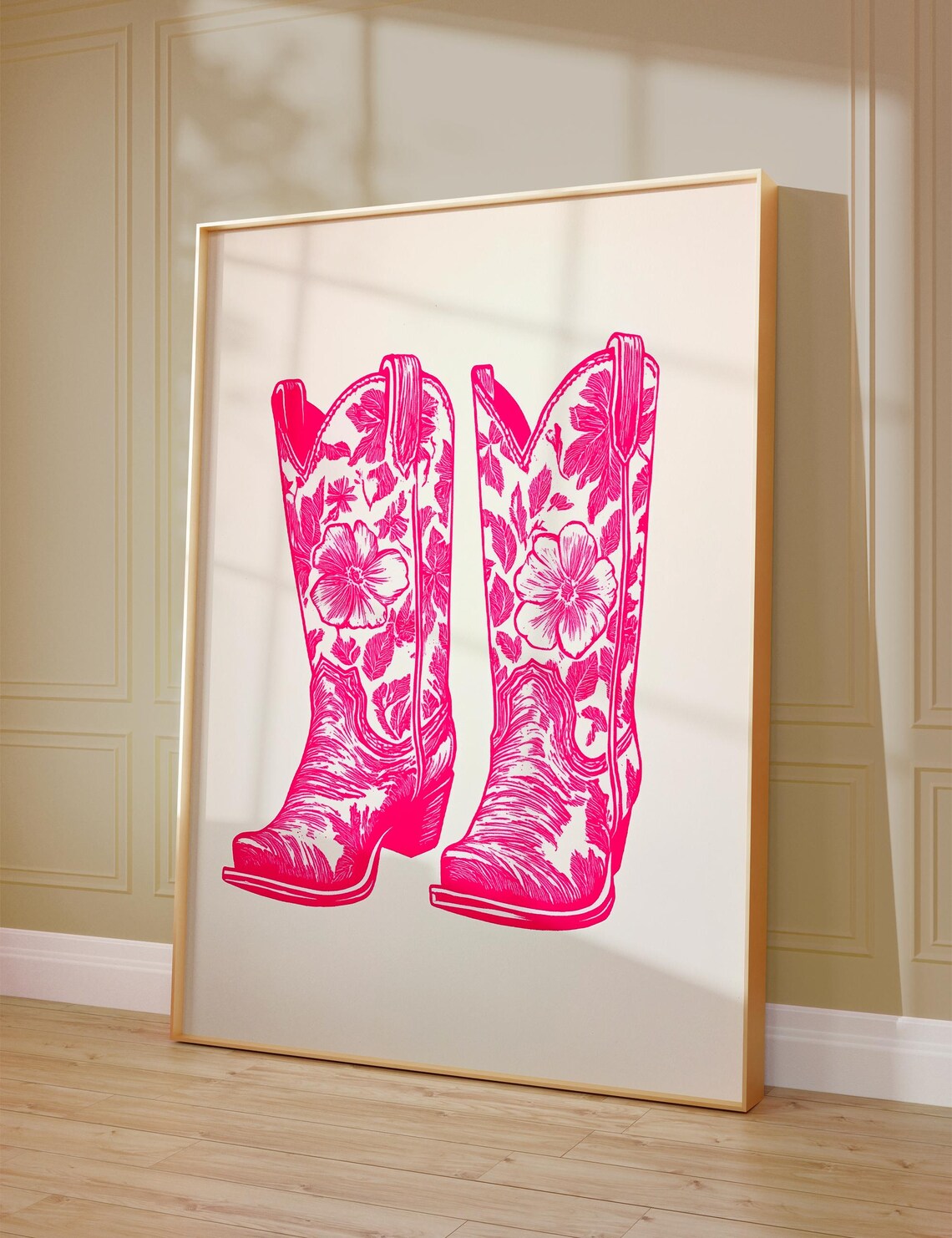 Pink Cowgirl Boots Print Coastal Cowgirl Wall Art Girly Western Decor Trendy College Apartment Artwork Preppy Dorm Room