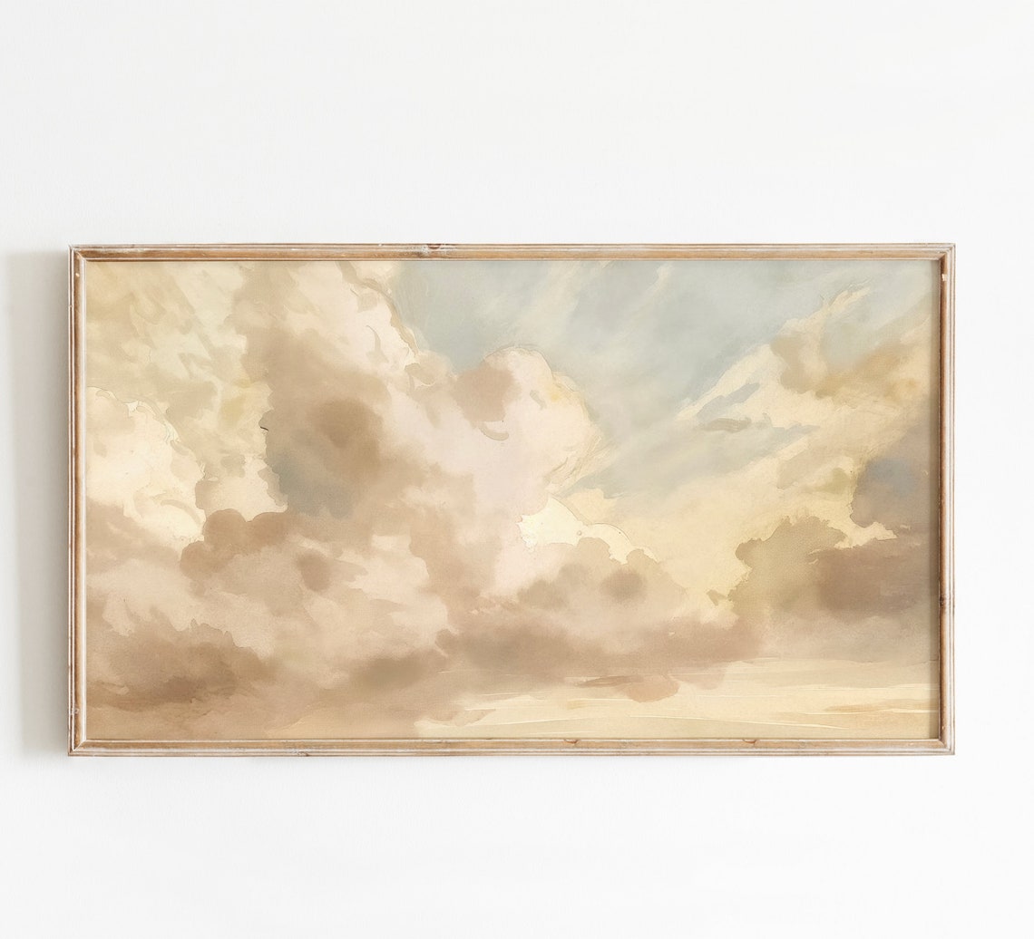 Soft Golden Clouds Warm Cloudscape Oil Painting Serene Sky Poster