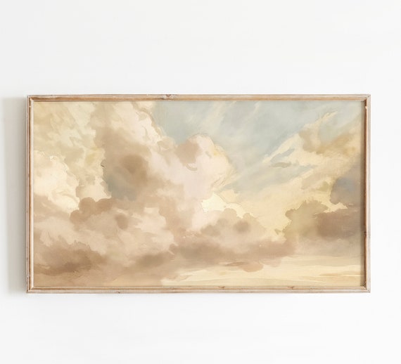 Moody Vintage Cloud Frame Tv Art Elegant Gold Cloudscape Frame Tv Art Atmospheric Cloud Painting For Frame Tv