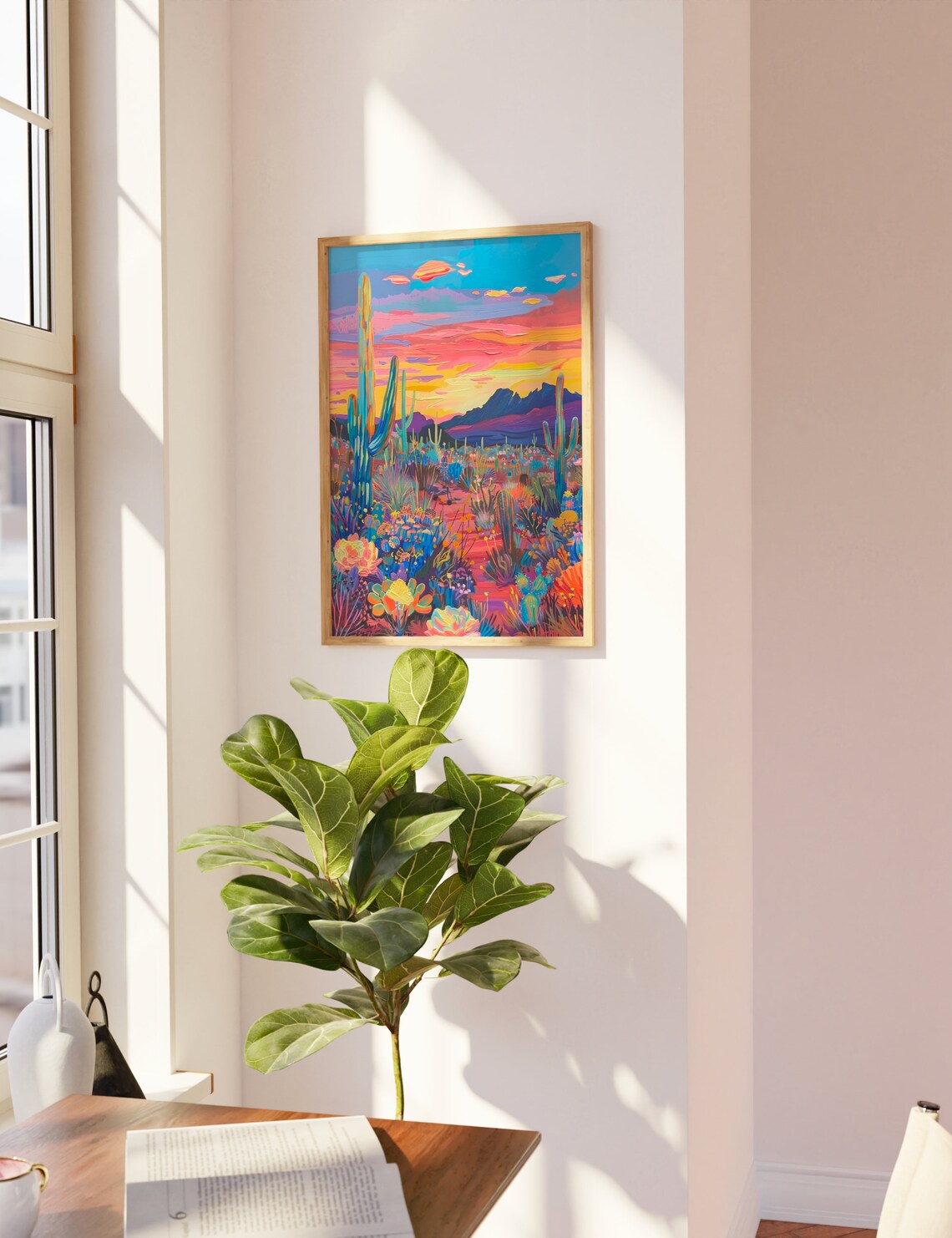 Neon Desert Sunset Saguaro Cactus Bold Arizona Inspired Cacti Poster - Image 3