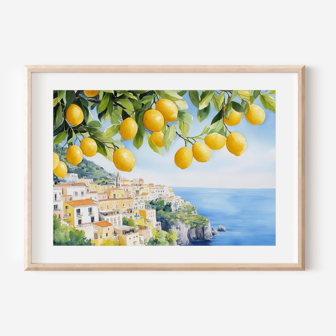 Amalfi Coast Town with Lemon Tree Watercolor Italian Travel Wall Art - Image 3