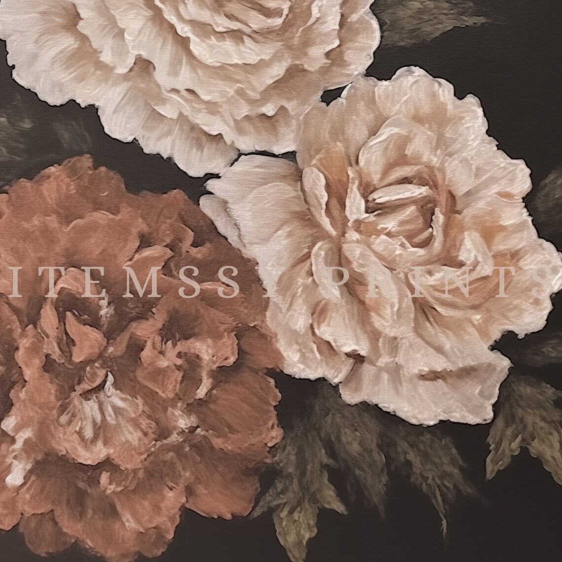 Blush Peony Blooms on Dark Background Moody Floral Art Poster - Image 3