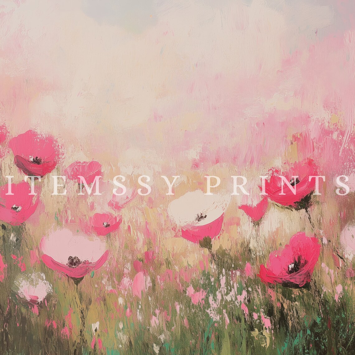 Blush Pink Poppy Field Impressionist Wildflower Meadow Art Poster - Image 2