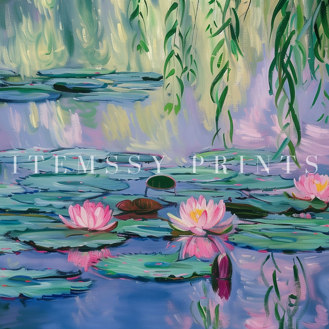 Water Lilies Pond Pink Blooms Impressionist Monet Style Art Poster - Image 2