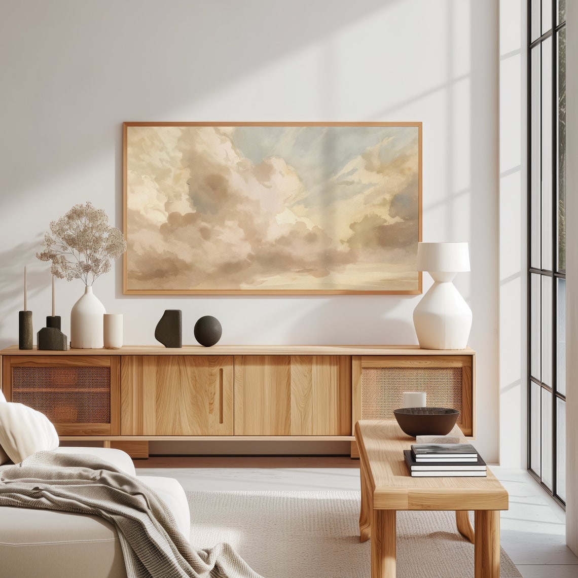Soft Golden Clouds Warm Cloudscape Oil Painting Serene Sky Poster - Image 3