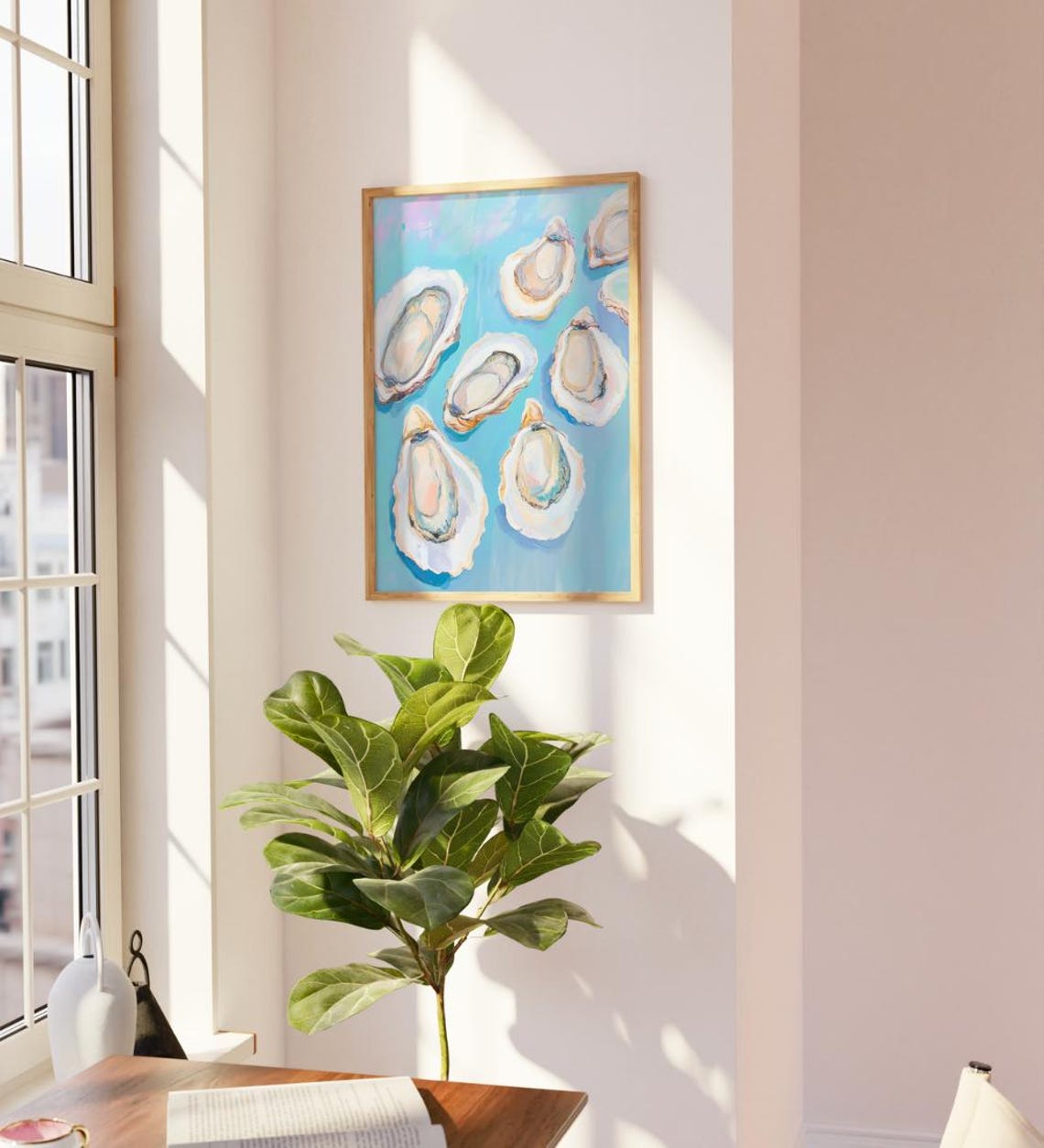 Pastel Oyster Shells Turquoise Water Coastal Kitchen Decor Poster - Image 2