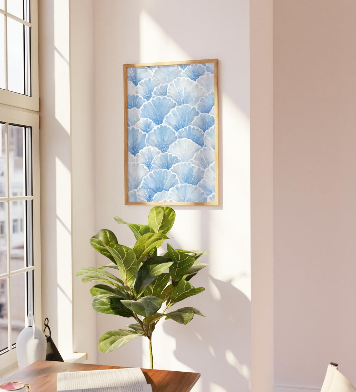 Blue Scallop Shell Watercolor Pattern Coastal Beach Wall Poster - Image 2