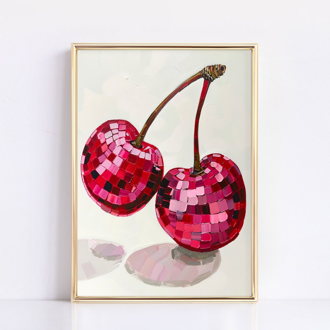 Red Disco Ball Cherry Fruit Mosaic Trendy Pop Art Painting Poster