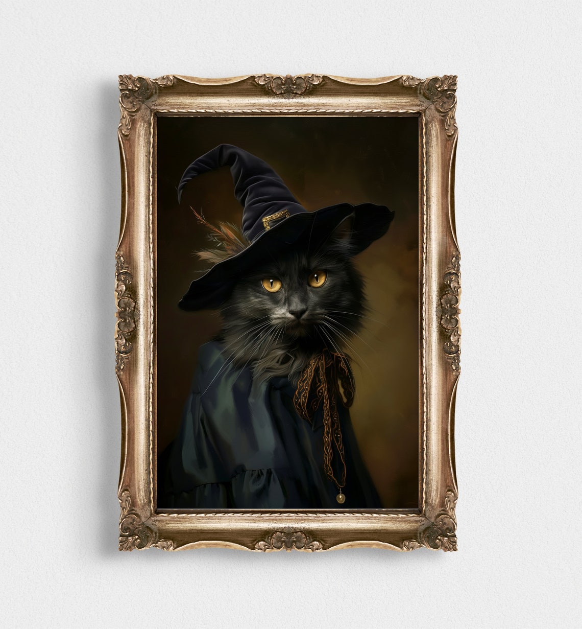 Black Cat Witch Hat Victorian Portrait Halloween Cat Lover Poster