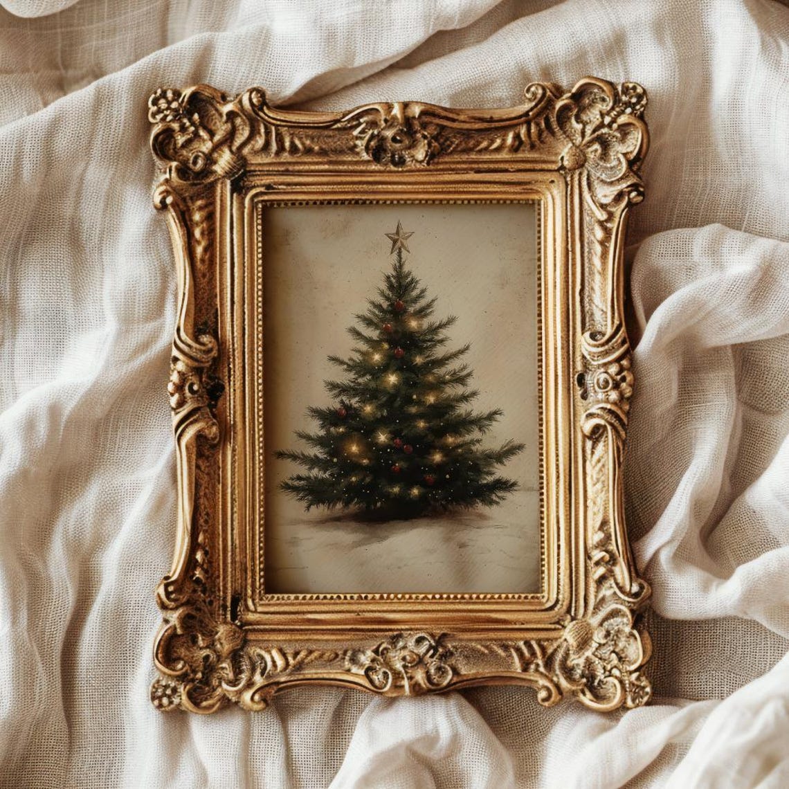 Small Glowing Christmas Tree With Red Ornaments And Star Poster - Image 3
