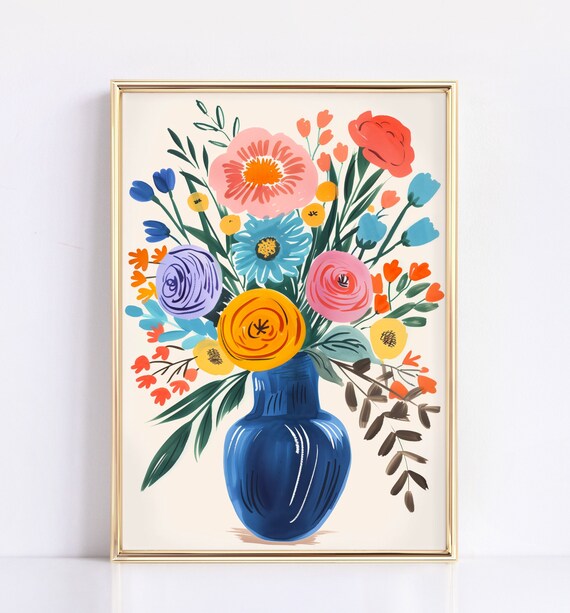 Maximalist Flower Market Wall Art Trendy Girly Decor Dopamine Inducing Retro Poster Vibrant Dorm Room Art Colorful Matisse Print