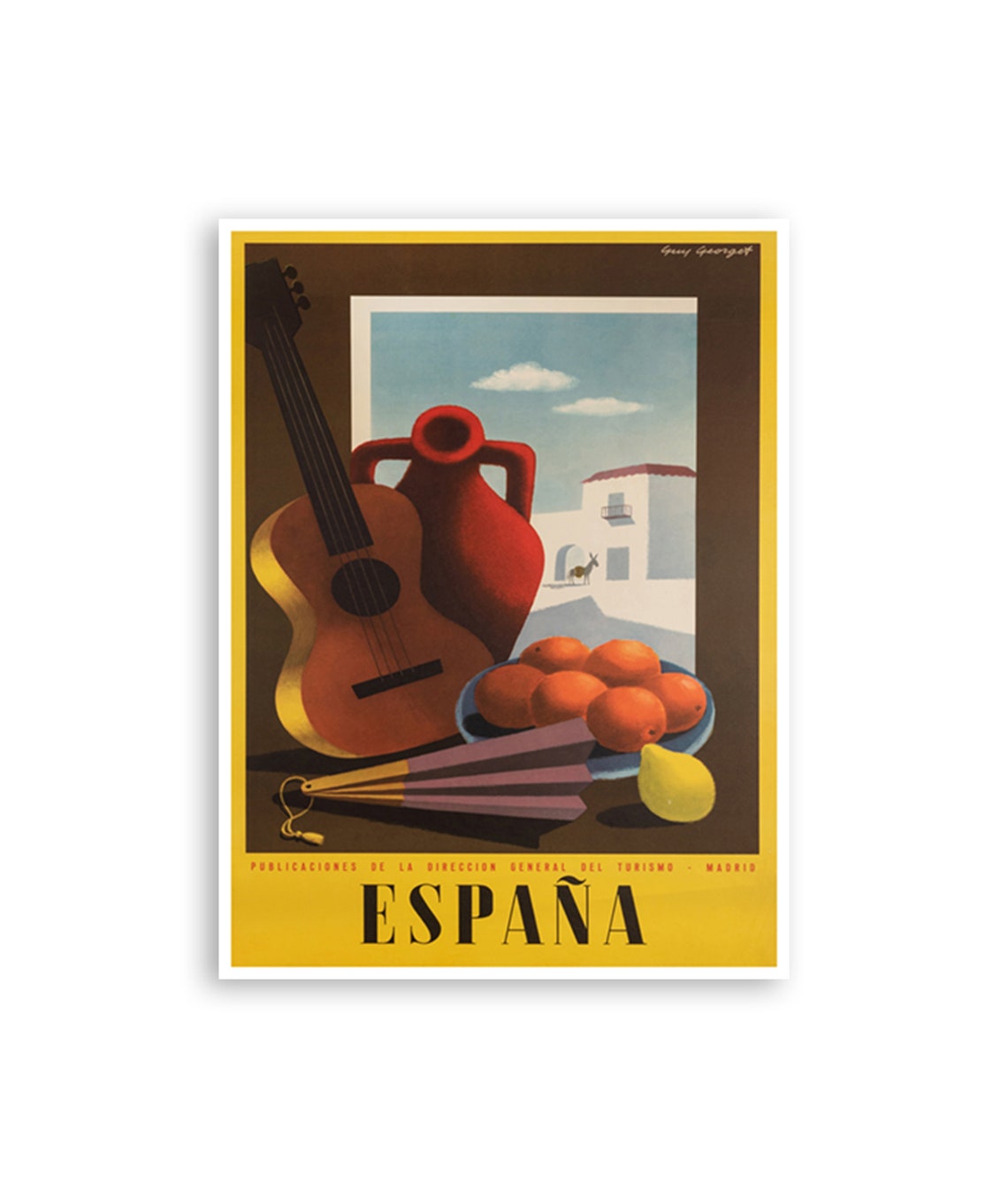 Espana Madrid Tourism Guitar Oranges Still Life Vintage Travel Poster