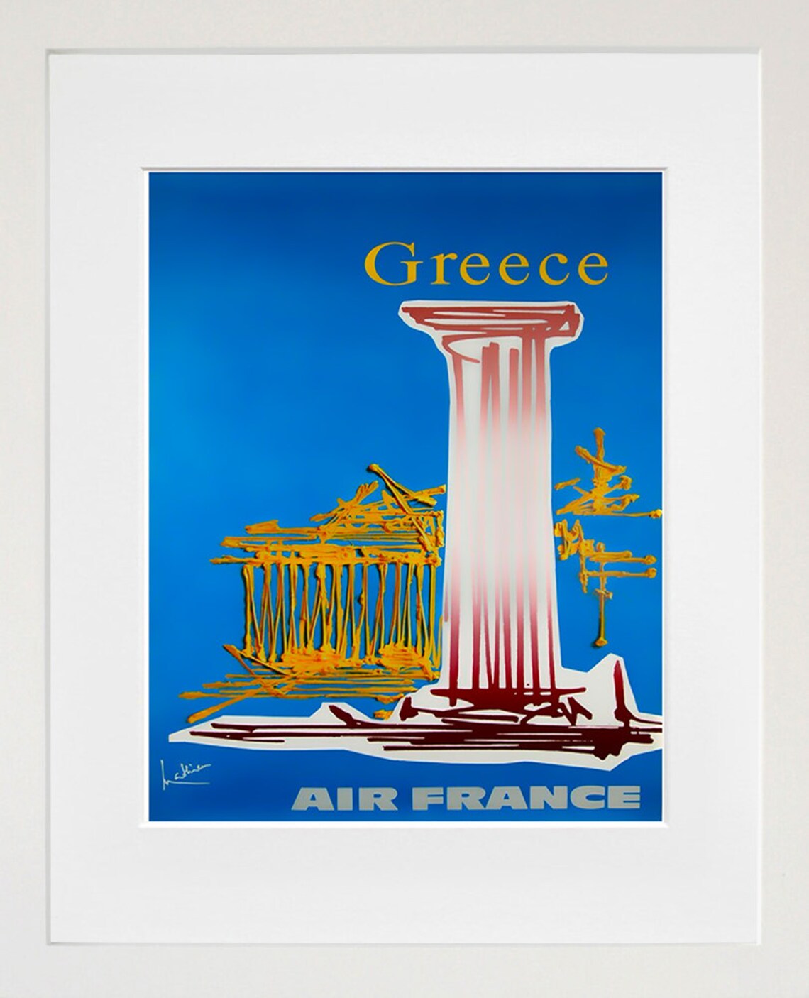 Air France Greece Vintage Airline Parthenon Column Travel Poster