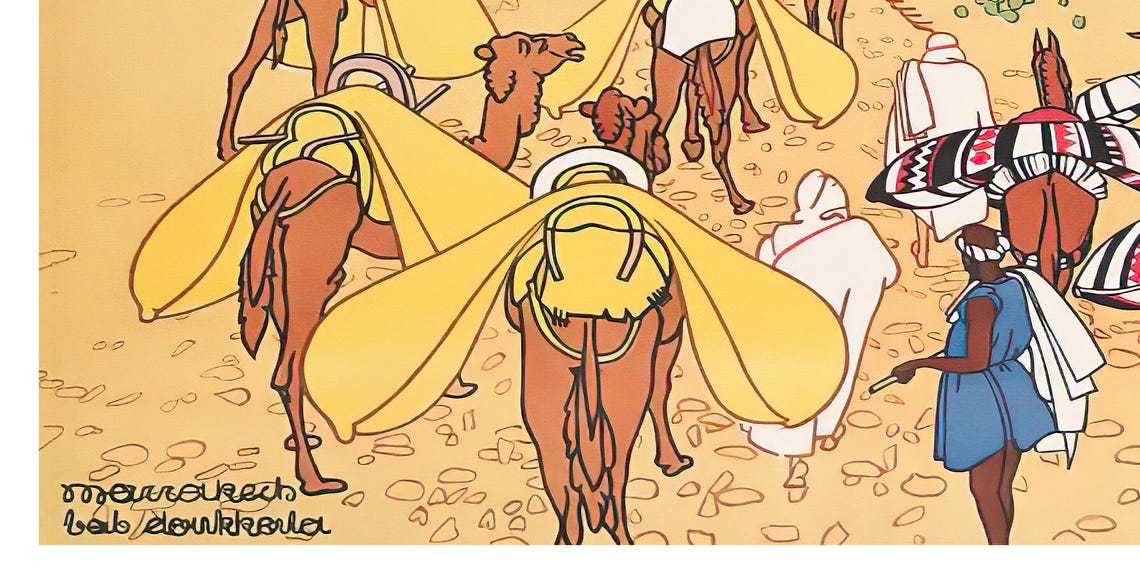 Au Maroc Winter Spring Aeropostale Camel Caravan Travel Poster - Image 2