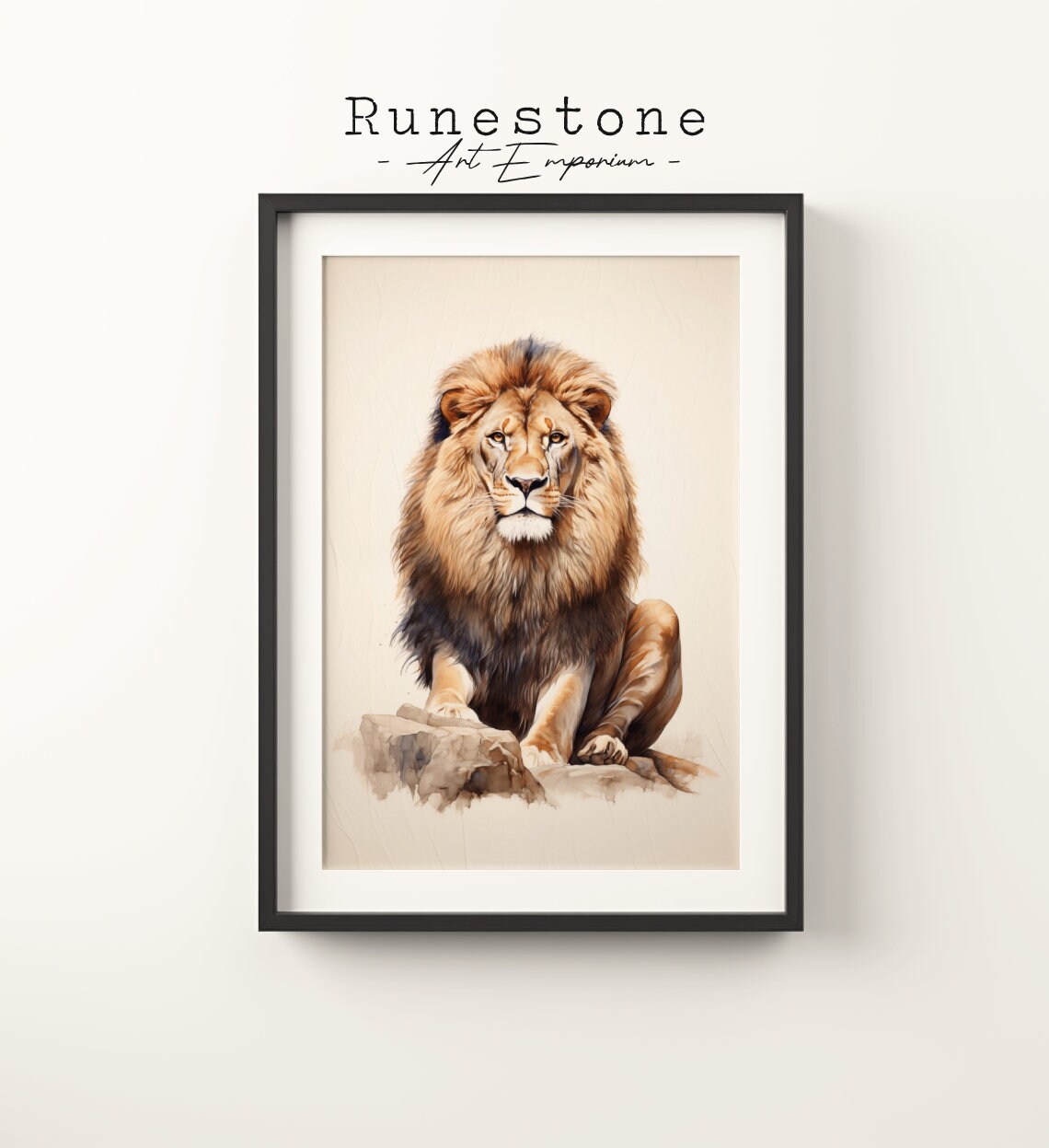 Male Lion Watercolor Majestic Big Cat Wildlife Portrait Poster