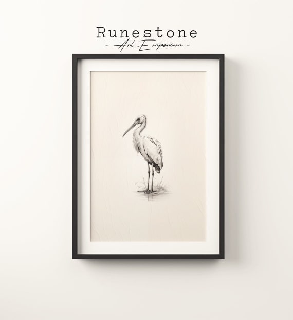 Vintage Stork Bird Print Easter Wall Art Minimalist Animal Drawing