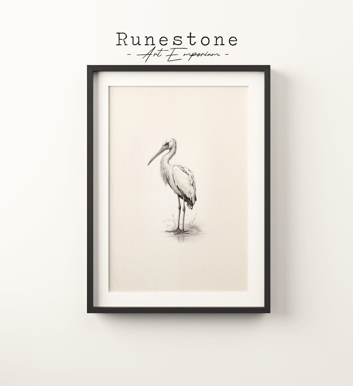 Elegant Standing Stork Pencil Sketch Minimal Wildlife Art Poster