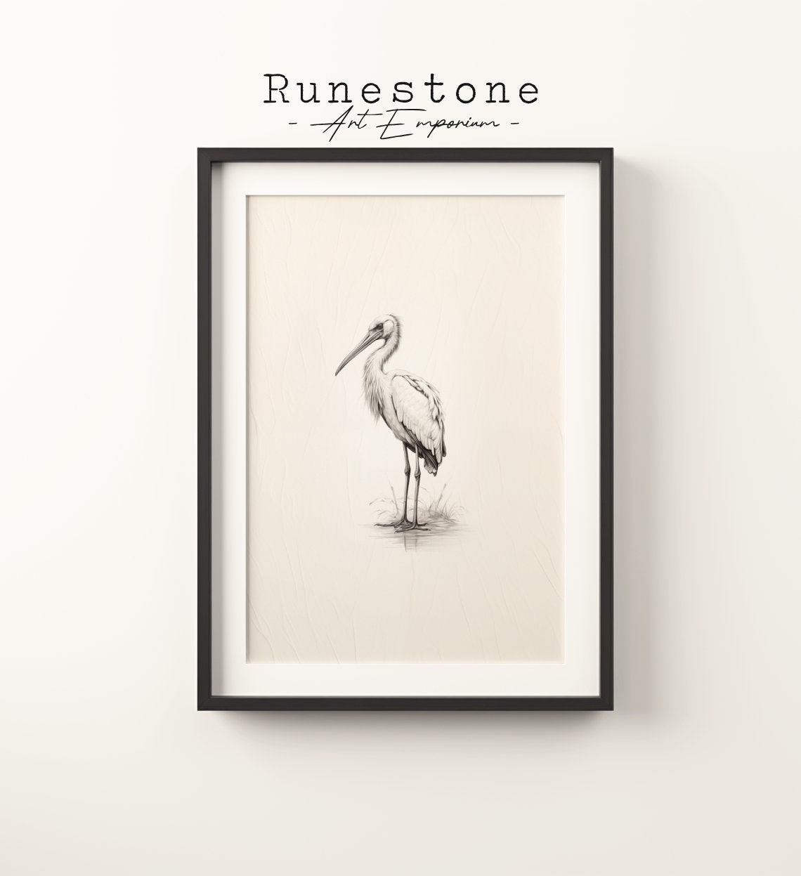 Vintage Stork Bird Print Easter Wall Art Minimalist Animal Drawing