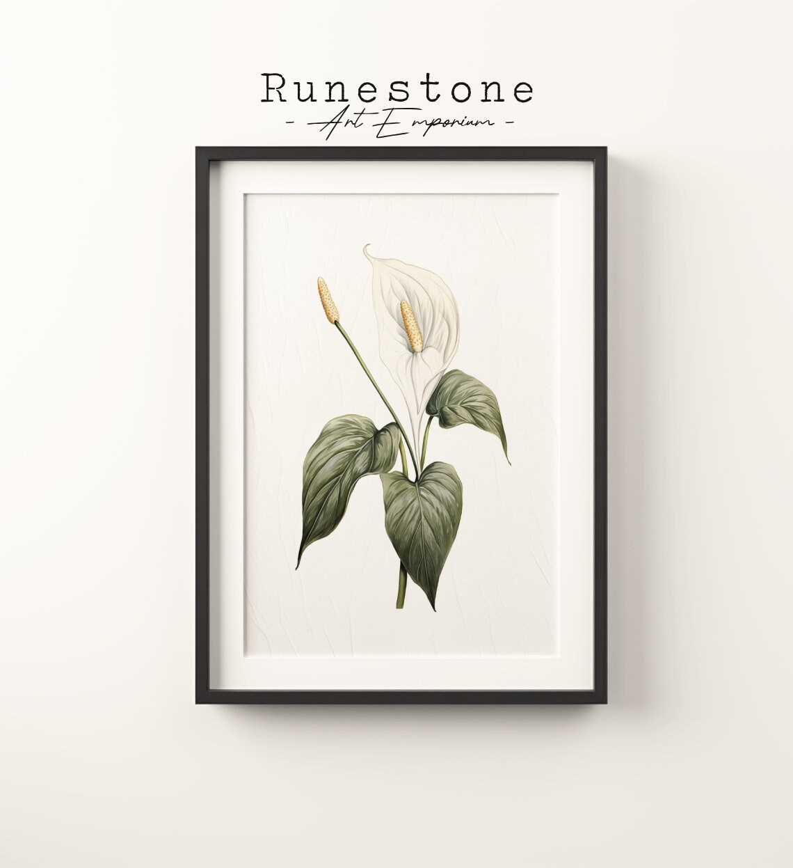 Vintage Peace Lily Sketch Floral Boho Wall Art Botanical Minimalist Bohemian Hand Drawn Print