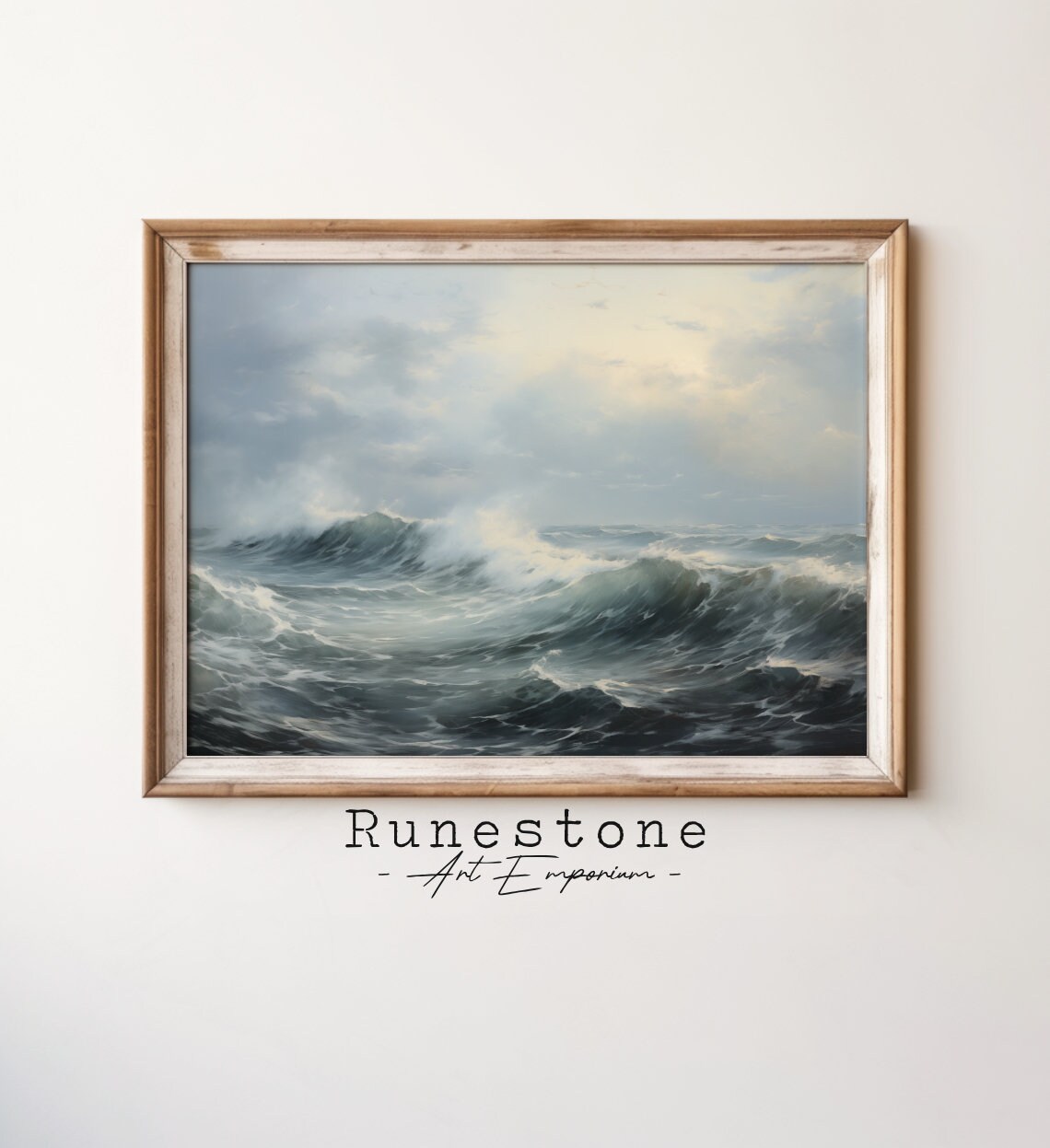 Dramatic Stormy Sea With Dark Rolling Waves Oil Painting Poster