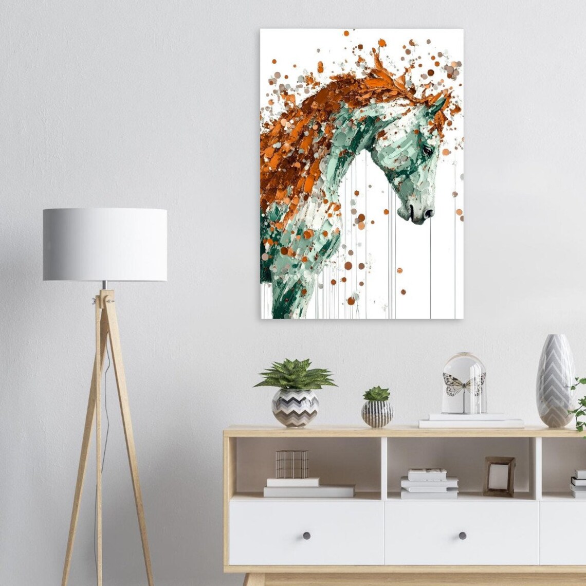 Abstract Paint Splatter Horse Portrait Copper Teal Art Poster - Image 4
