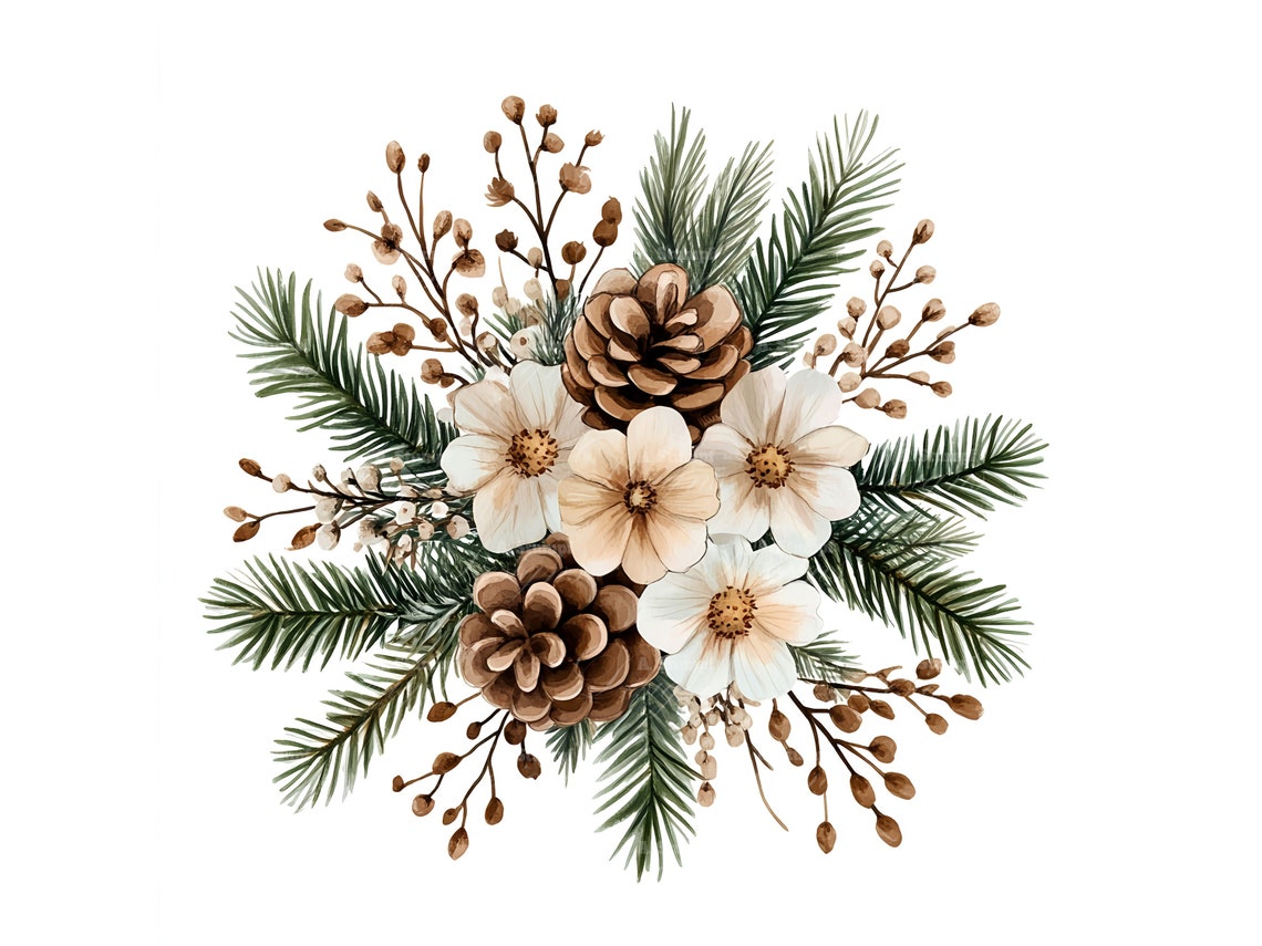 Christmas Pinecone Bouquet Watercolor Holiday Floral Home Decor Poster - Image 5