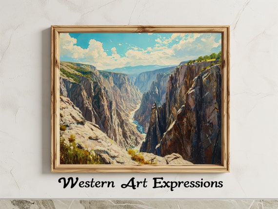 Black Canyon Of The Gunnison Landscape Oil Painting Rustic Home Decor Wall Art