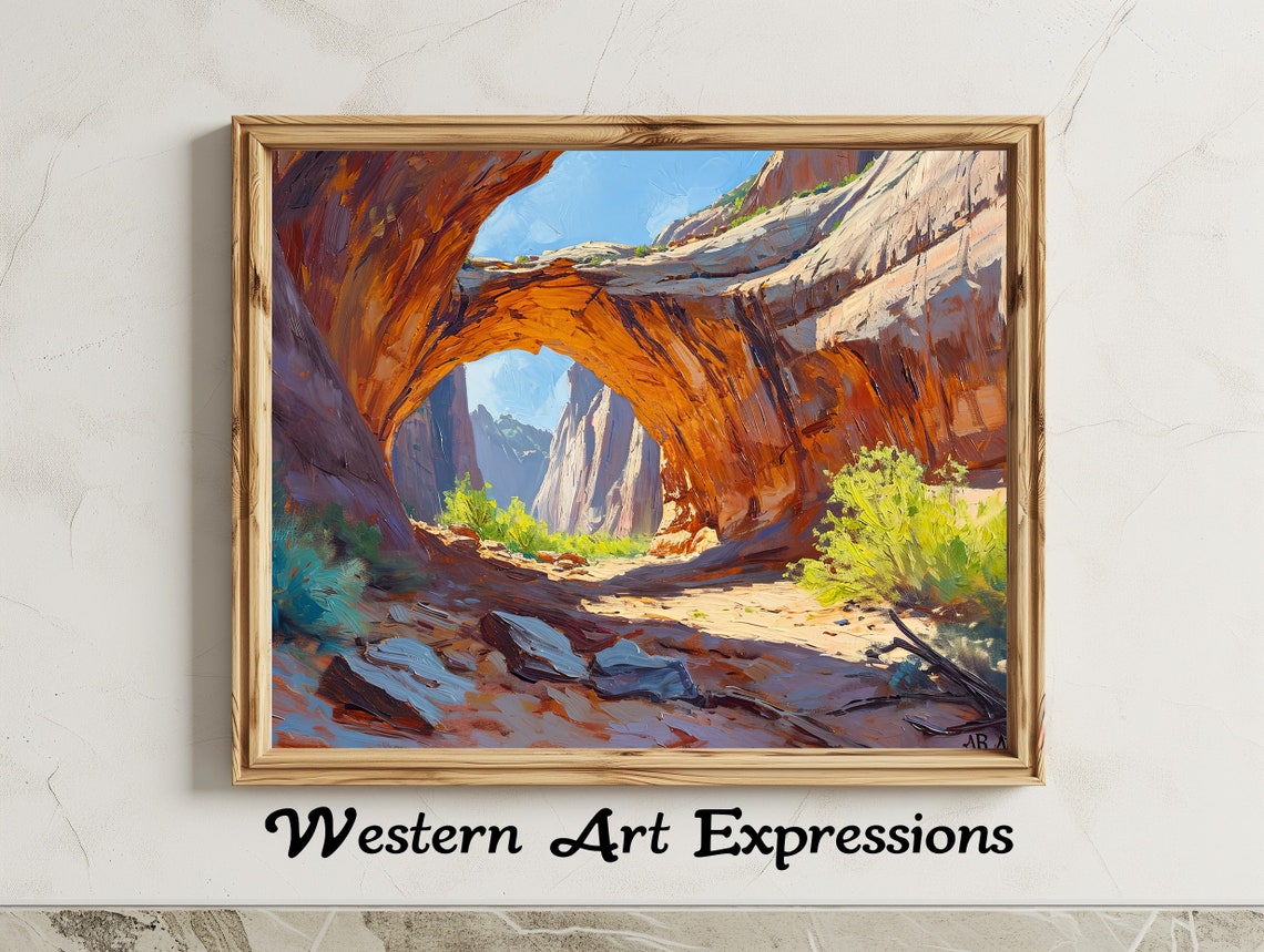 Desert Sandstone Natural Arch Canyon Oil Painting Poster Artwork