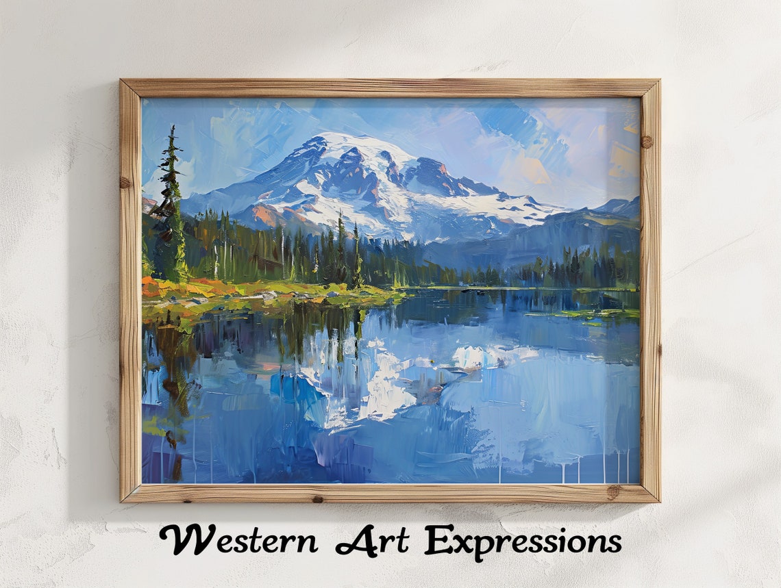 Mount Rainier Reflection Lake Oil Painting Mirror Lake Poster