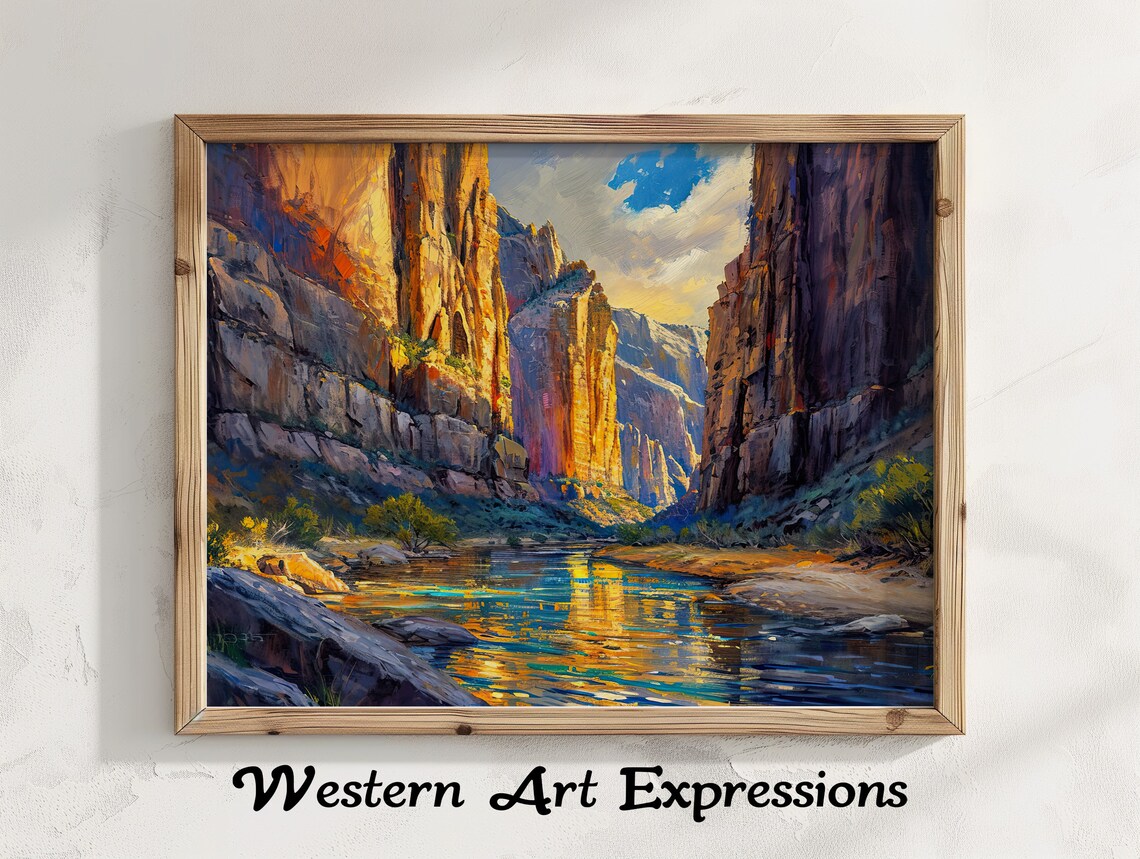 Bryce Canyon Sunset River Golden Canyon Walls Oil Painting Art Poster