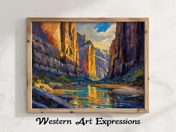 Bryce Canyon Sunset River Golden Canyon Walls Oil Painting Art Poster