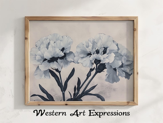 Minimalist Floral Art Carnations Monochrome Wall Vintage Peony Illustration Black And White Botanical Print Home Decor