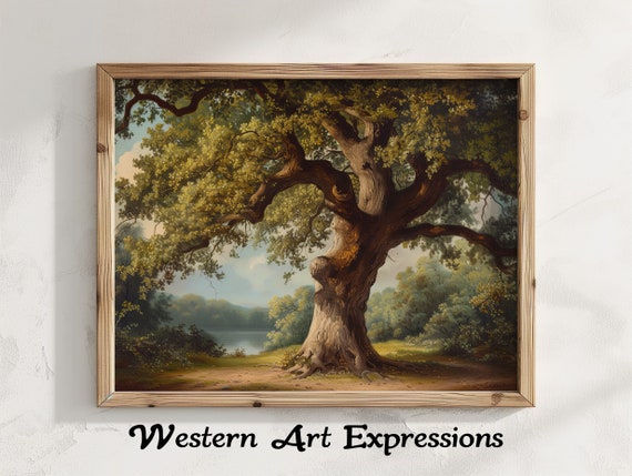 The Knot Hackberry Tree Vintage Painting Rustic Wall Art Decor Nature Landscape Print Cozy Home Artwork Antique Style Decoration