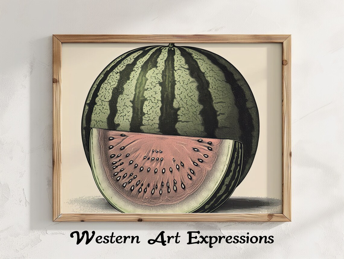 Watermelon Illustration Vintage Kitchen Wall Art Botanical Print Fruit Poster Dining Room Decor