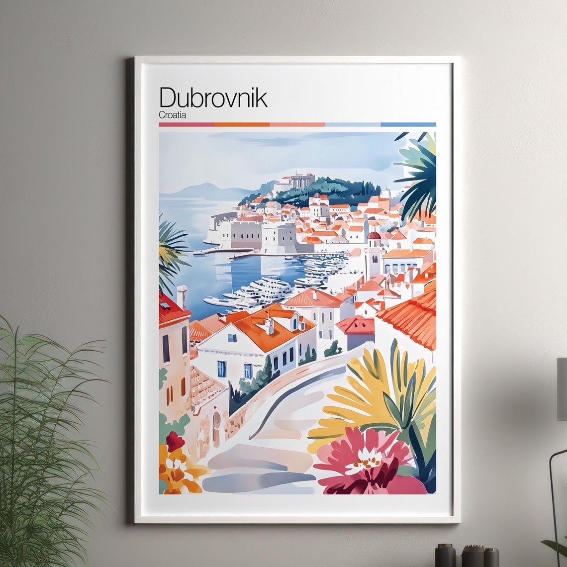 Dubrovnik Print Soft Colors Travel Poster Colourful Wall Art Croatia City Decor For