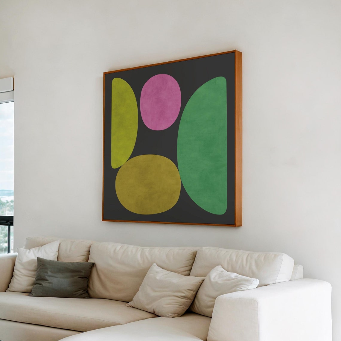 Bold Organic Shapes Yellow Pink Green On Black Abstract Poster