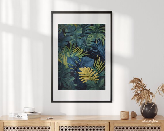 Tropical Leaves Print Watercolour Blue And Green Palm Leaf Wall Art Monstera Poster Tropical Plant Modern Art Tropical Home Decor