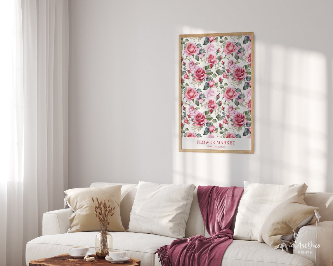 Flower Market Pink Rose Garden Pattern Botanical Wall Poster - Image 3