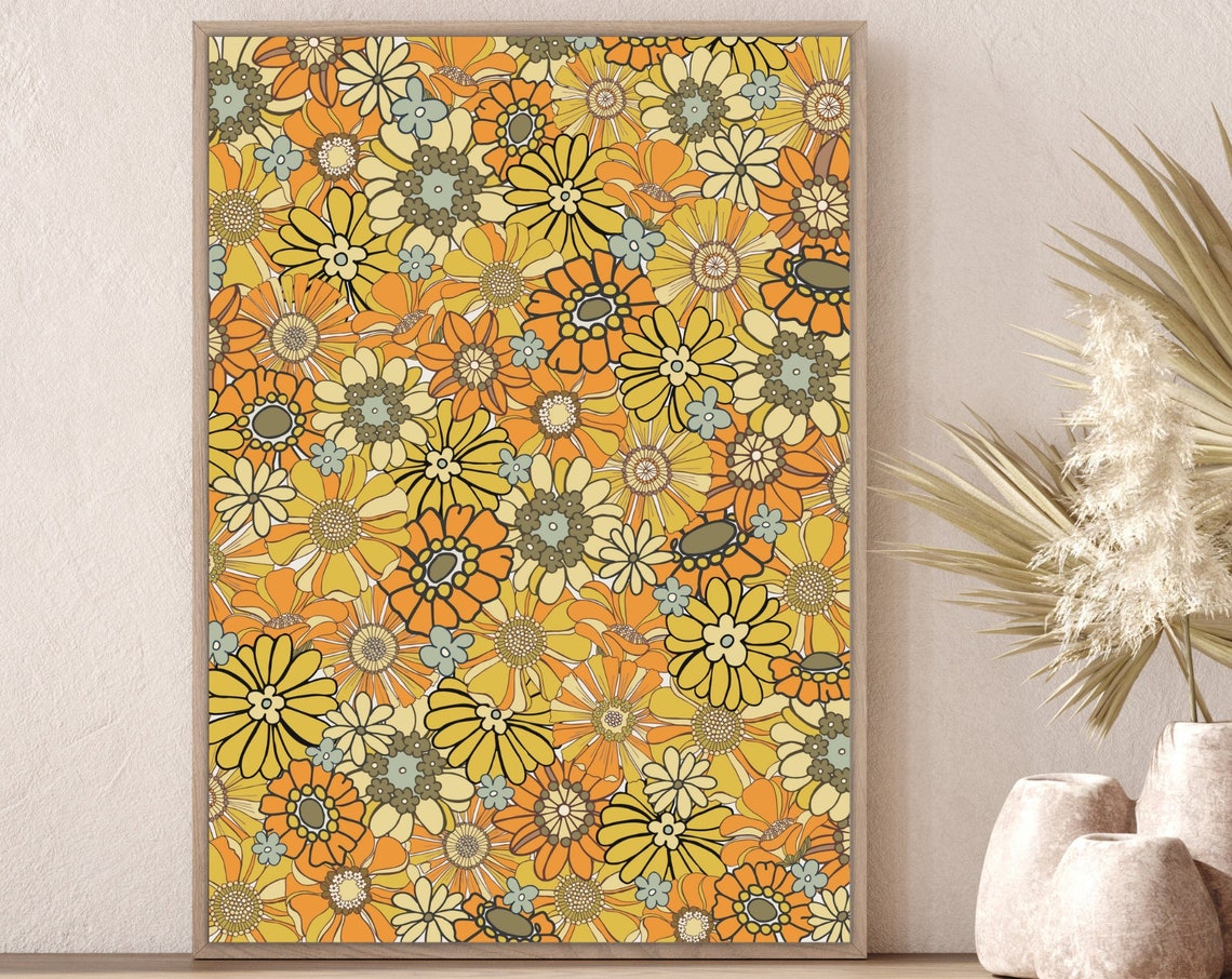 70s Retro Floral Pattern, Wall Art Print - Image 6