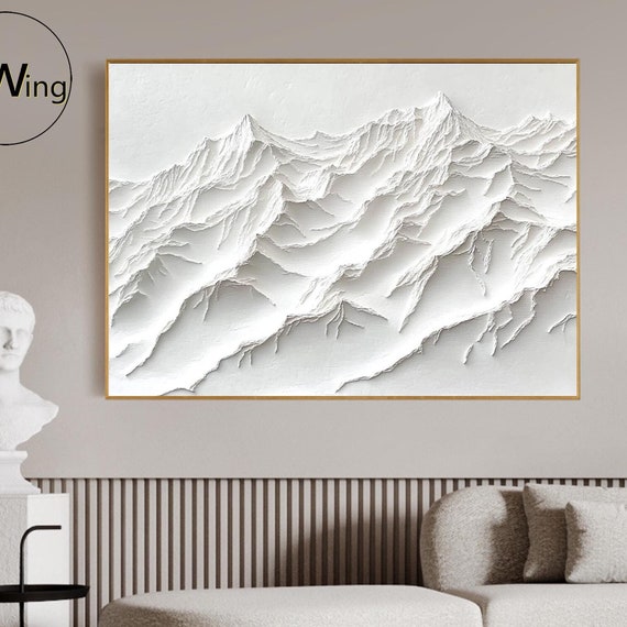 White 3d Textured Mountains Painting White Textured Wall Art Snow Mountain Wall Art White Minimalist Plaster Wall Art Living Room Wall Decor