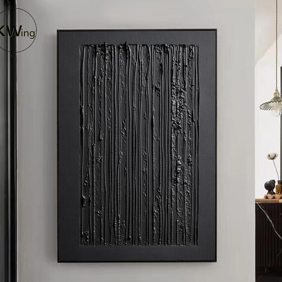 Large Black Textured Wall Mural Black 3d Textured Painting Black Minimalist Abstract Painting Modern Painting Black Wall Art Decor